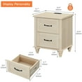 thumbnail image 4 of Set of 2 Side Tables with 2 Drawers for Bedroom, Beige End Table with Charging Station, Wooden Nightstand, Living Room, 4 of 7