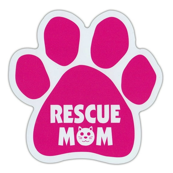 Magnet, Cat Paw, Cat Rescue Mom (Pink, Cat Face Graphic), 5.5" x 5.5" Magnetic Bumper Sticker
