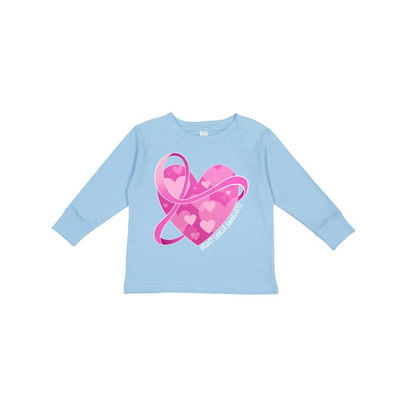 Inktastic Breast Cancer Awareness Pink Ribbon Around Heart Boys or Girls Long Sleeve Toddler T-Shirt
