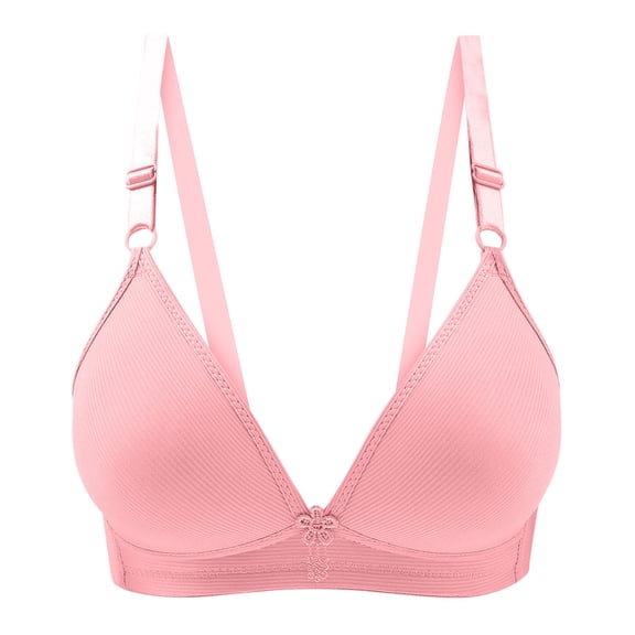 Molded Bra Women Three-Breasted Comfortable Lace Push up Together Daily Bra Underwear No Underwire V-Neck Full-Coverage Bra Feature Hook and Eye Closure Balconette Bra Style Y-386 , Pink-a S