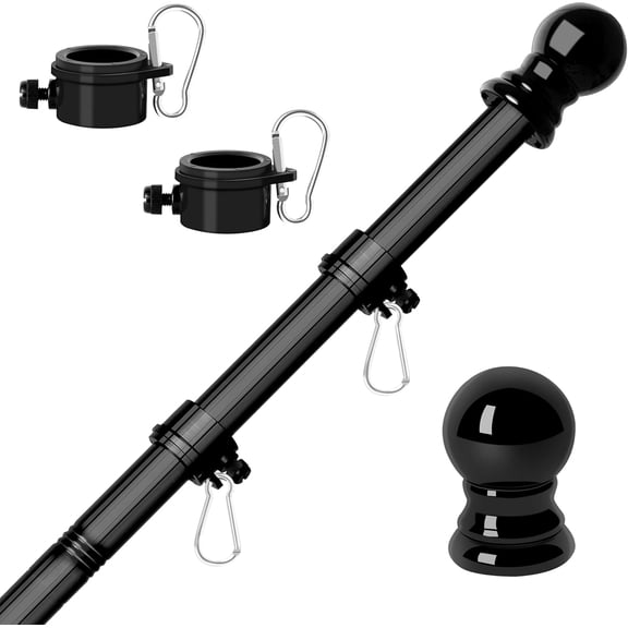 Flag Poles for Outside House 5 ft Stainless Steel Metal Black Flag Pole kit Tangle Free Residential Heavy Duty for Truck,House,Porch,Yard,Boat Suitable for 3x5 Heavy Garden Flag (05Black, 5ft)