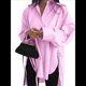 thumbnail image 1 of Camisas de Botones Extragrandes para Mujer, Blusas de Larga con Aberturas, Corte Alto y Bajo Rosa M, 1 of 8