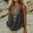 thumbnail image 3 of Women's Linen Embroidered Sleeveless V Neck Loose Tank Top Casual Blouse for Summer Layering, 3 of 8