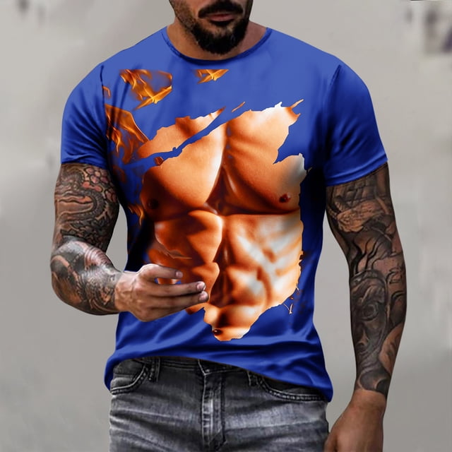 WAENQINLA T-Shirts de Musculation pour Hommes Manches Courtes Graphiques 3D Décontracté Imprimé Drôle Col Rond Tops d'Été