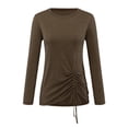 thumbnail image 2 of Abcnature Womens Casual Solid T Shirts Twist Knot Tunics Tops Blouses Loose O-Neck Long Sleeve Tops Solid Blouse Khaki S, 2 of 7