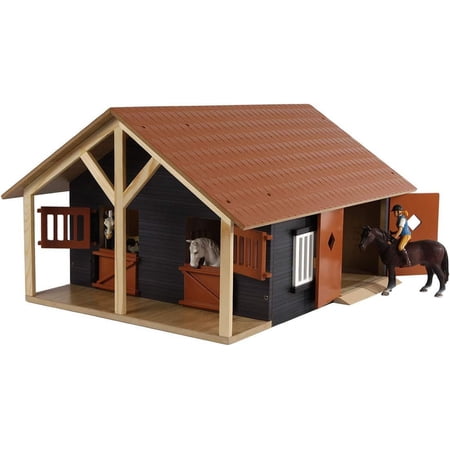 Van Manen Farming 610167 Horse Stable, Wooden, 1:24 Scale with 2 Boxes, Workshop, Movable Roof and Doors.
