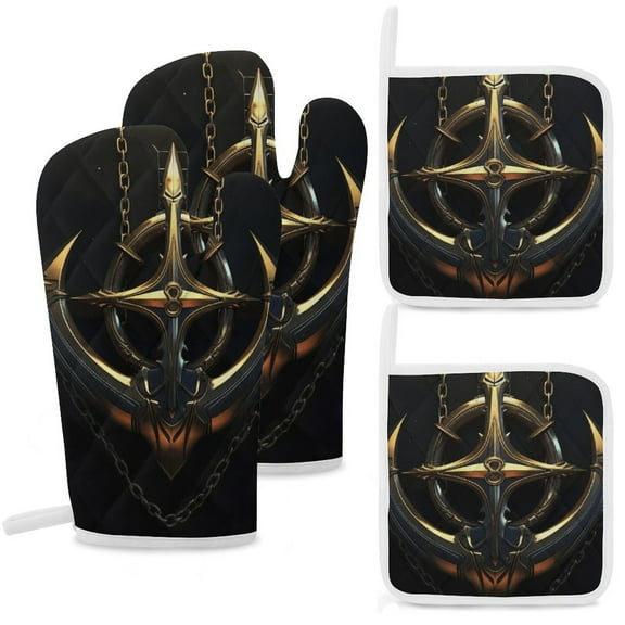 Anchor with Sailing Oven Mitts And Pot Holders Sets of 4 Oven Gloves Set Potholders for Kitchen Cooking Baking Grilling Anti Scald Hot Pads And Heat Resistant