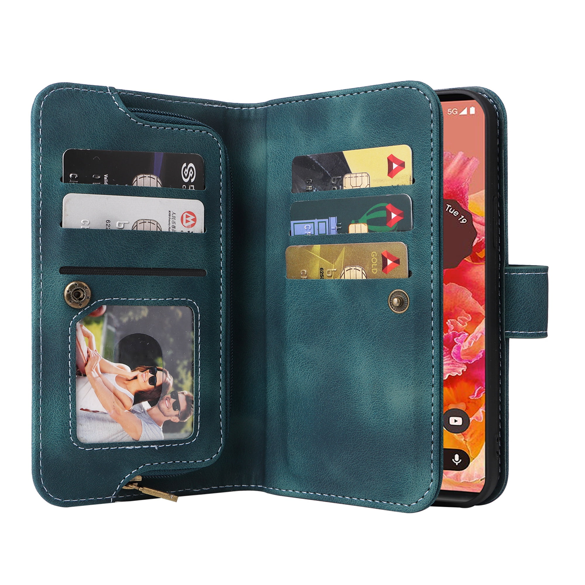 Dteck Crossbody Wallet Magnetic Phone Case for iPhone 13, Premium PU Leather Handbag Zipper Pocket with Lanyard Shoulder Strap Wristlet Folio Flip Case for Apple iPhone 13,Blue