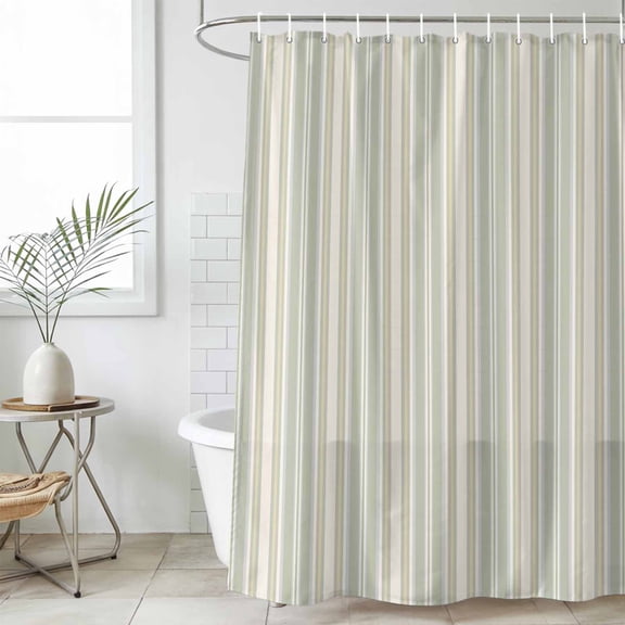 Light Green Lines Small Stall Shower Curtain, Waterproof Shower Curtains for Bathroom, Retro Minimalist Stripes Pattern Washable Fabric Bath Curtain for Bathtub Decoration with Hooks 36x78 Inches