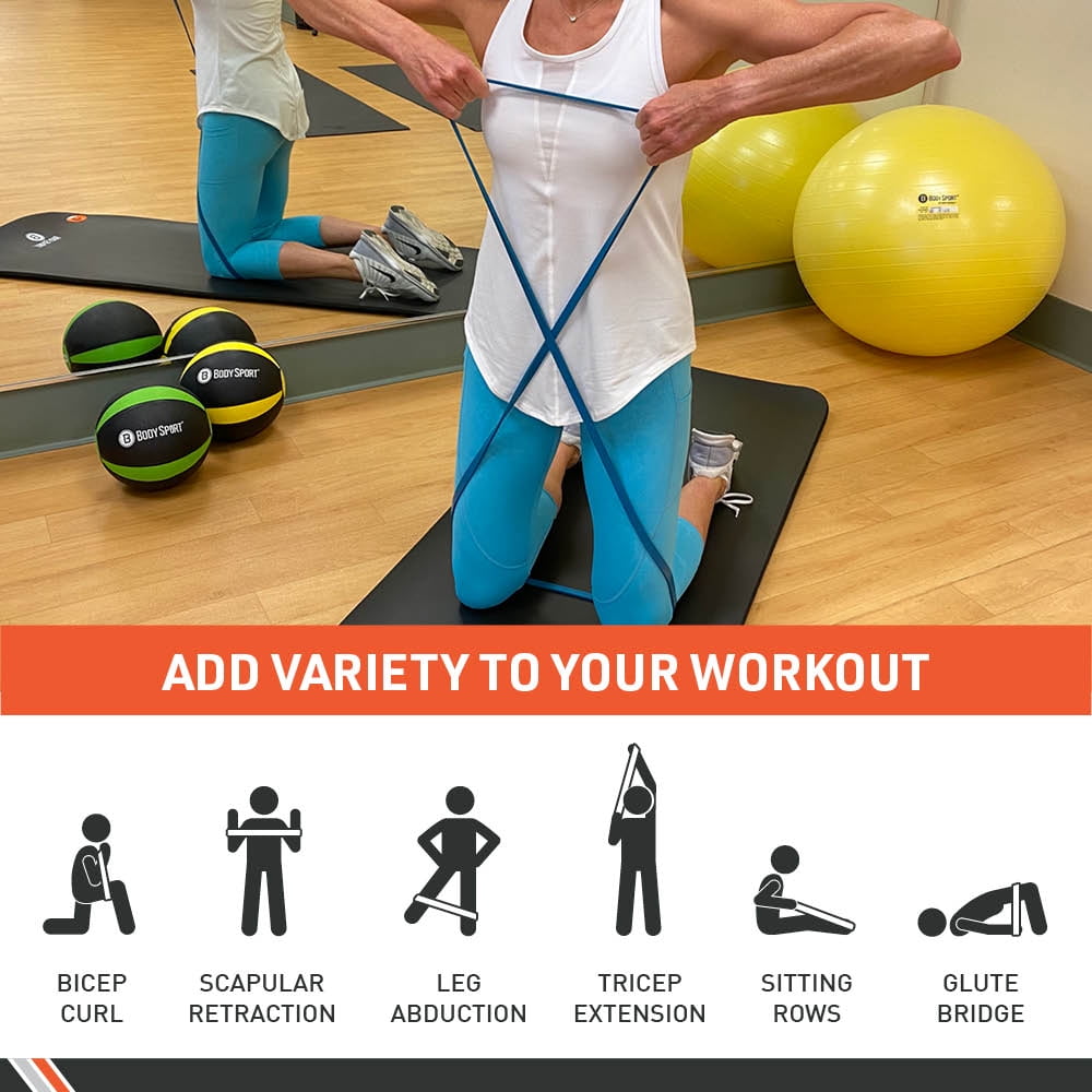 Body Sport Super Loop Band, Light Resistance, Blue, 41" x 2-1/2", Exercise Chart Included