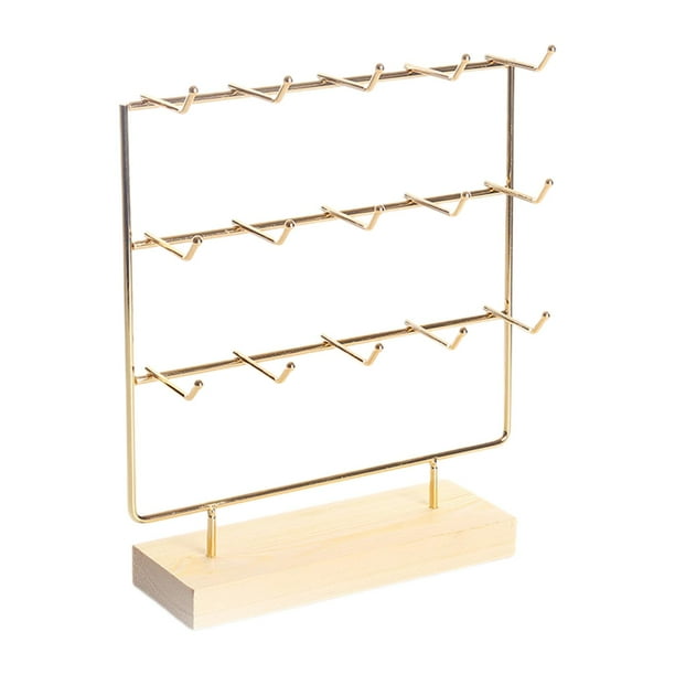 Soporte para pendientes de 3 niveles, 15 ganchos, colgador de almacenamiento, organizador de joyería, Base de madera para tienda de tocador de feria