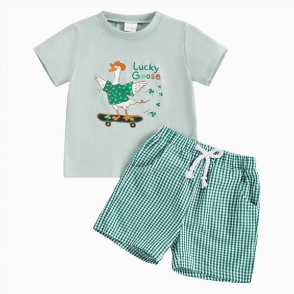 Xudanell Toddler Baby Boy Summer Outfits 12 18 24 Month 2T 3T 4T Boys Clothes Retro Farm Shirt Truck Baby Tee Shorts Set (3-4 Years,Green)