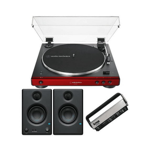 Audio-Technica AT-LP60X Bluetooth Turntable (Red) with PreSonus Eris 3.5BT Bluetooth Monitors Bundle