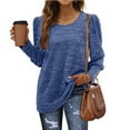thumbnail image 2 of Olyvenn Womens Scoop Neck Sweatshirts Dressy Tops Womens Fall Fashion Bishop Sleeve with Button Shirts Oversized T Shirts Solid Color Waffle Knitting Sweater Gifts for Women Trendy Blue 4, 2 of 5