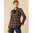 thumbnail image 4 of INSPIRE CHIC Women's Notched Lapel Double Breasted Plaid Blazer Jacket, 4 of 6