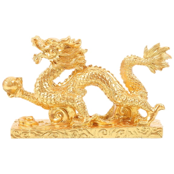 Chinese Style Dragon Plush Toy and Resin Statue for Home Decoration with Gold Tableware Accent