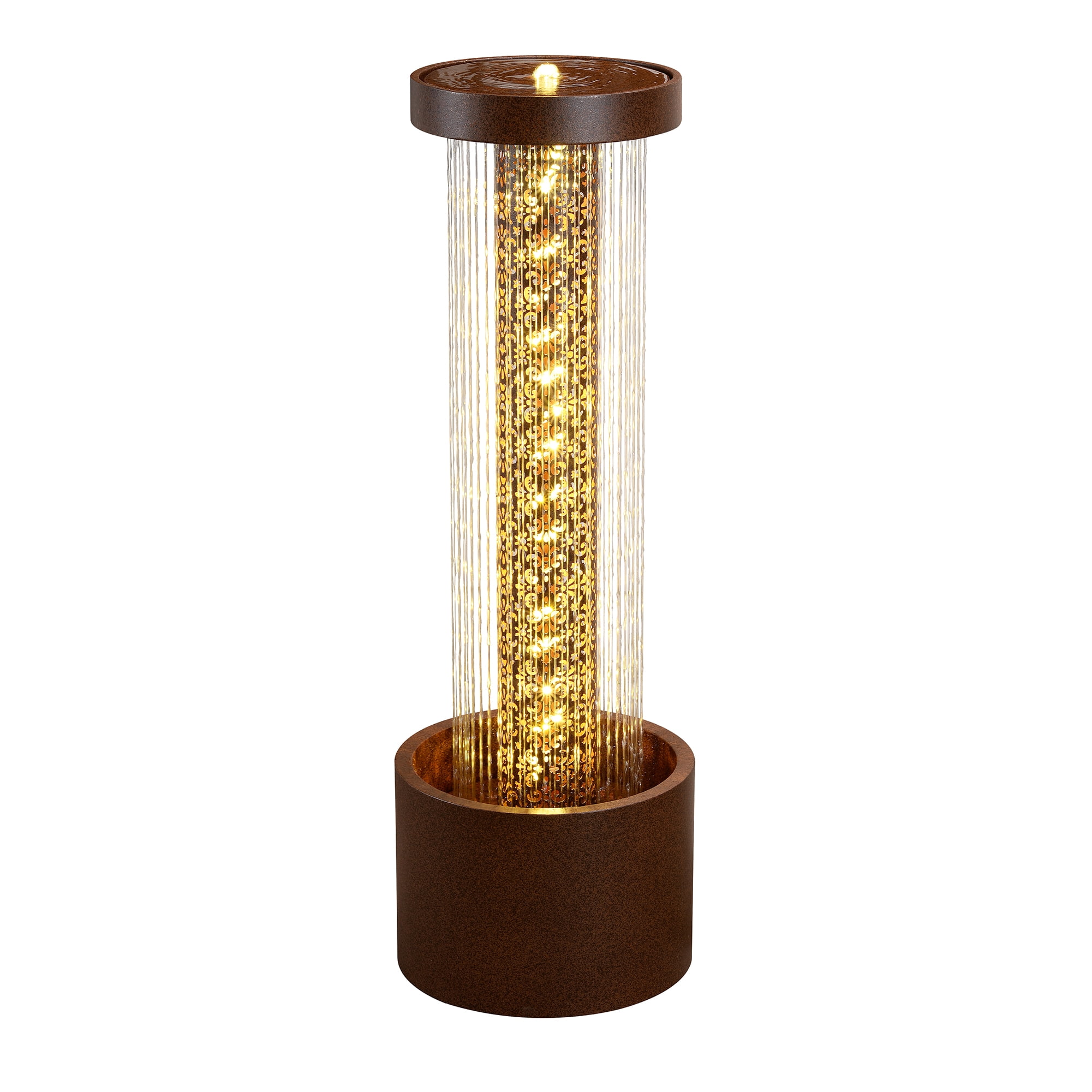 Metal Cascading Rain Water Fountain with Warm White LED Lights - Outdoor