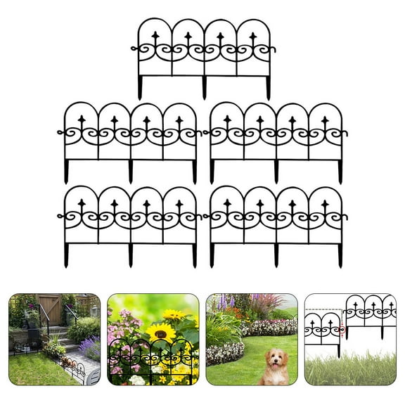 ifundom 5-Pack Black Plastic Garden Fence Edging Barrier for Outdoor Lawn, Yard, and Decorative Garden Borders