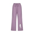 thumbnail image 4 of up to 60% off Gifts Usmixi Womens Drawstring Elastic Waist Cropped Pants Vintage Feather Print Plus Size Cotton Linen Trousers Casual Loose Wide Leg 3/4 Pants with Pocket Purple l, 4 of 5