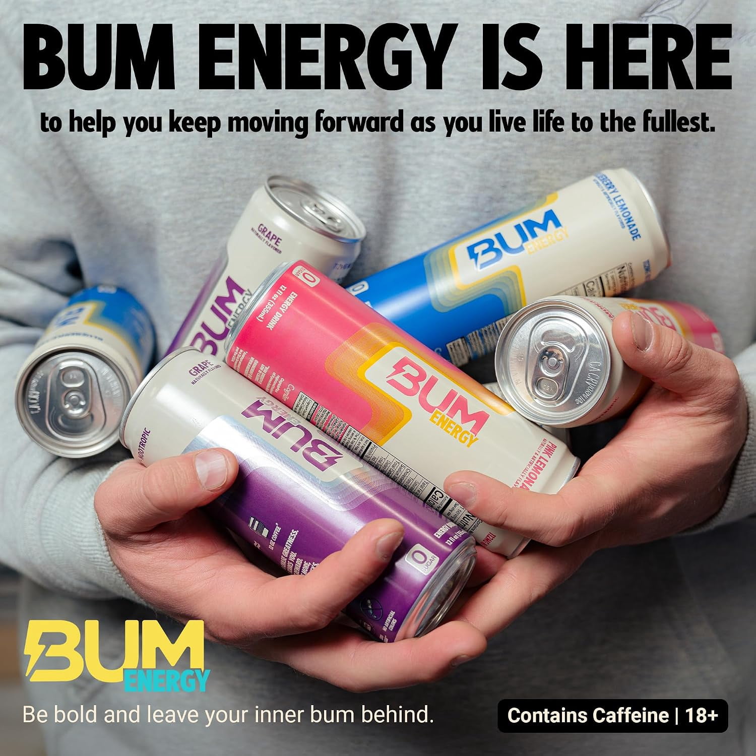 BUM Sugar-Free Energy Drink, Pina Colada - Lightly Carbonated & No Artificial Colors, Natural Caffeine & Citicoline for Energy & Focus, Brain Boost & Workout Sports Beverage - 12 oz, Pack of 12
