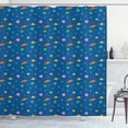 thumbnail image 1 of Outer Space Shower Curtain, Alien Planets Shooting Stars Saturn and Crescent Moon Universe Themed Cartoon, Fabric Bathroom Set with Hooks, 69W X 84L Inches Extra Long, Multicolor, by Ambesonne, 1 of 3