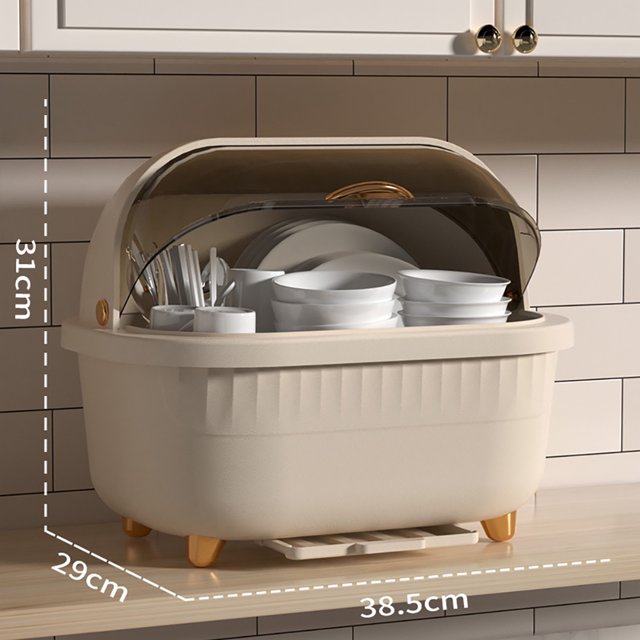 EastVita Dish Drying Rack, Bottle Drying Rack With Transparent Flip Cover, Pullable Drain Tray, Detachable Chopstick Barrel, Bottom Drainage Hole, Dish Storage Box