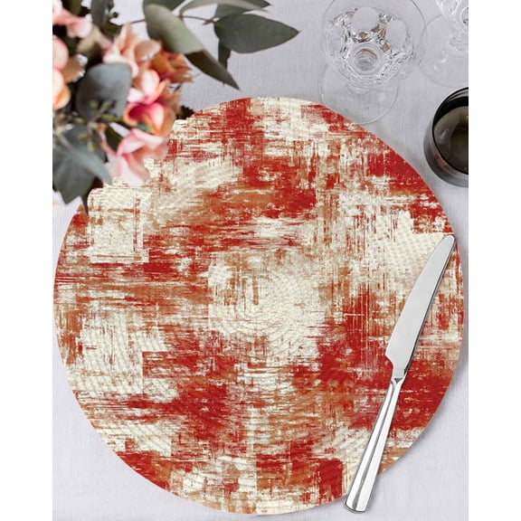 13 Inch Round Placemats Set of 6, Red Ombre Non Slip Heat Insulation PP Table Mats, Gradient Abstract Art Vintage Washable Place Mats for Kitchen Dining Party Table Decor