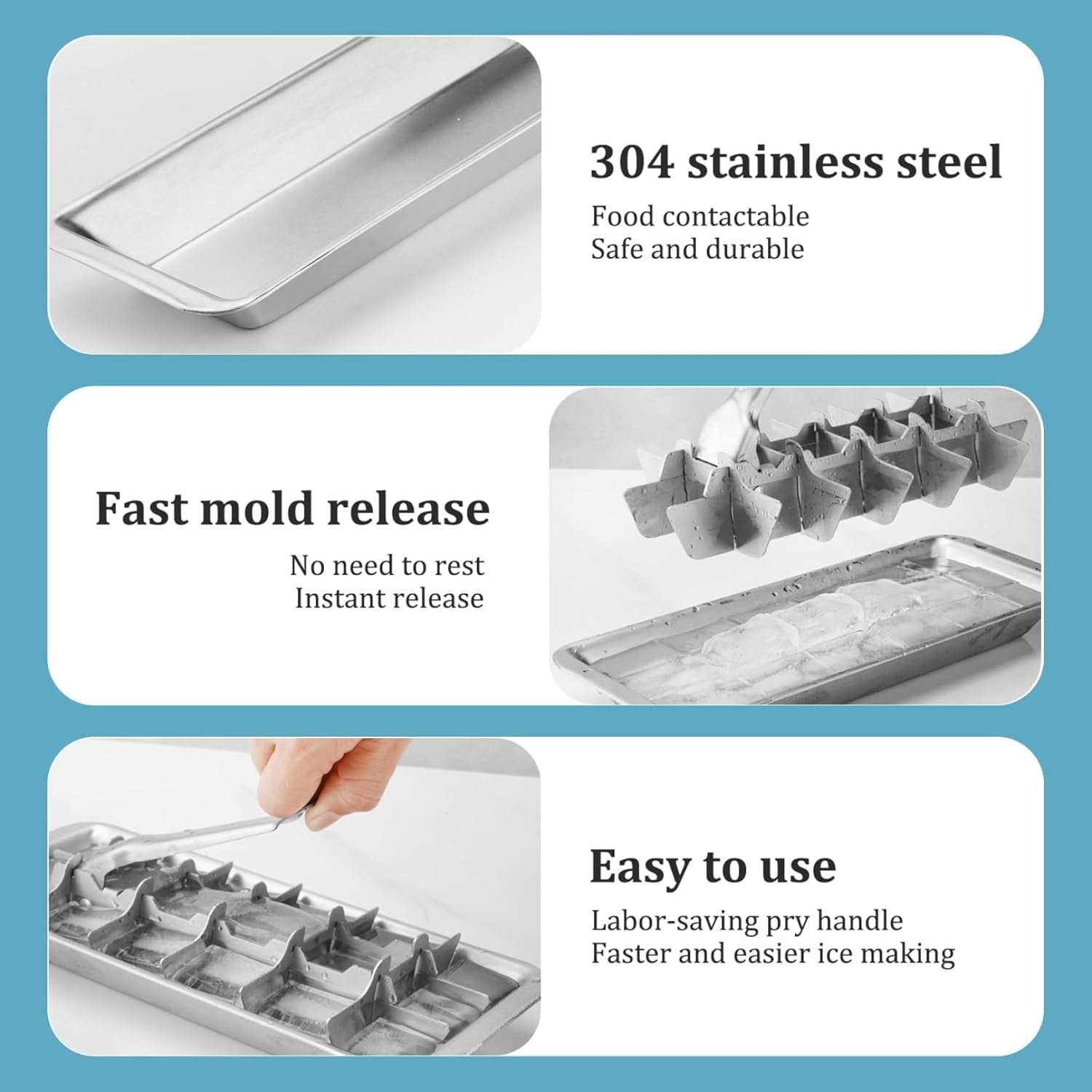 Topboutique Ice Cube Tray 18 Slot Ice Cube Maker with Easy Release Handle Stainless Steel Ice Cube Tray Dishwasher Safe for Bars, Kitchens & Frozen Foods,1 Pc