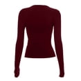 thumbnail image 5 of Linfrsh Womens Long Sleeve Shirts Basic Spring Crop Tops Fall Fashion Layering Slim Fitted Y2k Tops Wine,M, 5 of 5
