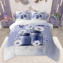 jejeloiu Cute Daisy Blossom Bedding Comforter Set,Retro Rustic Flower Twin Comforter Sets,Blue White Bedding Set For Girls Kids,Breathable Home Decor,2 Pieces