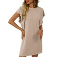 thumbnail image 1 of Dvprdro Robe d'Été pour Femmes 2025 Mode Unie Col Rond Manches Courtes à Volants Superposés Décontractée Ample Plage Soleil Mini-Robe, 1 of 5