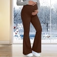 thumbnail image 2 of zaveiop Maternity Flare Leggings Pockets Workout Yoga Bootcut Pregnancy Womens Pants over the Belly (Coffee, L), 2 of 5