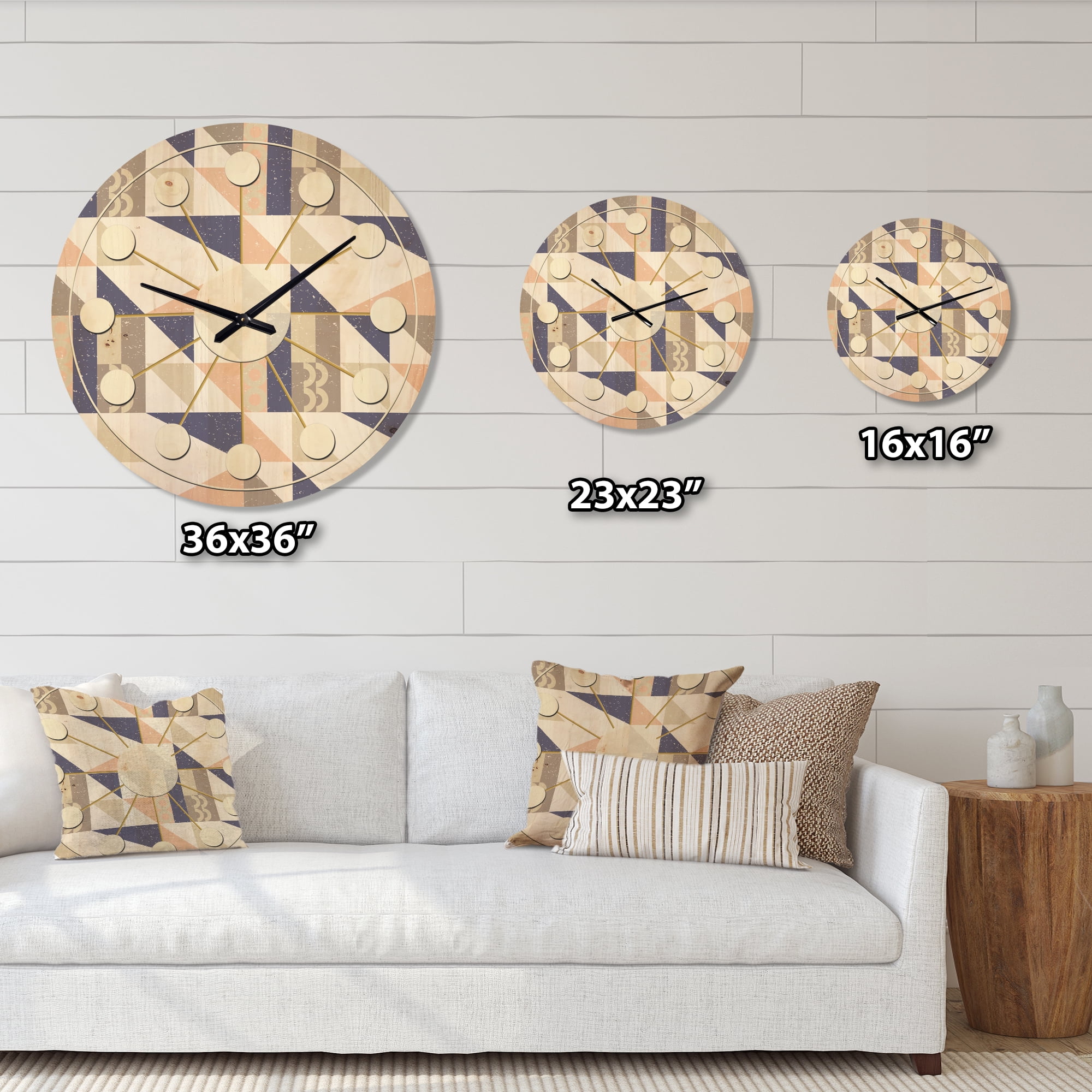 Designart 'Geometrical Retro Design X' Mid-Century Modern Wood Wall Clock