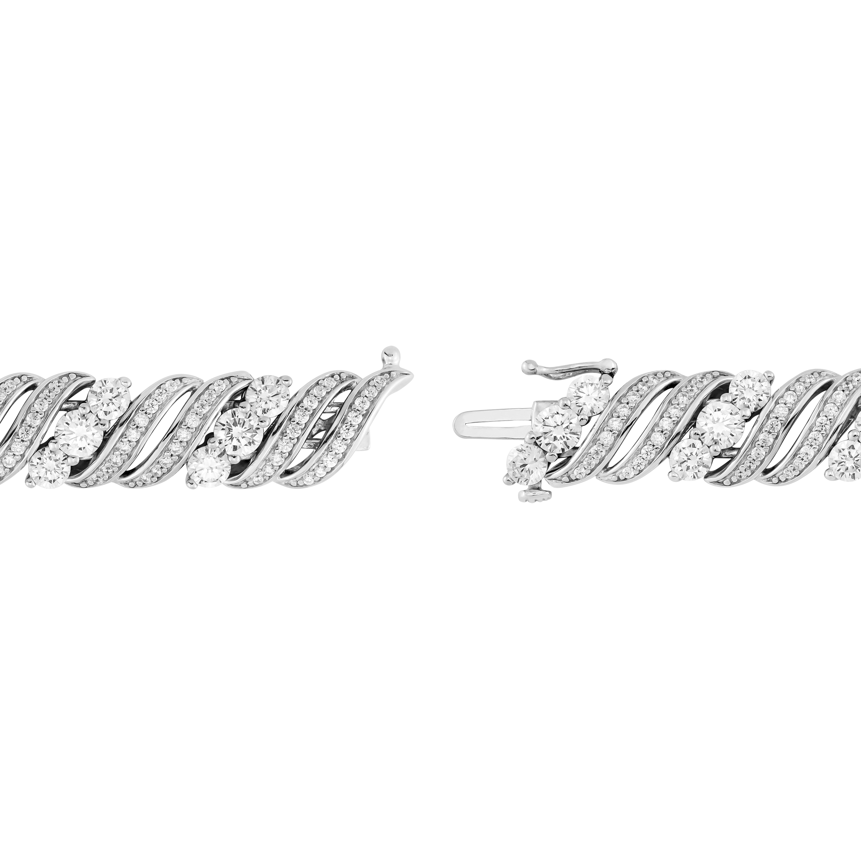 Sterling Silver 3 Stones Simulated Diamond Link Bracelet, 7.25"