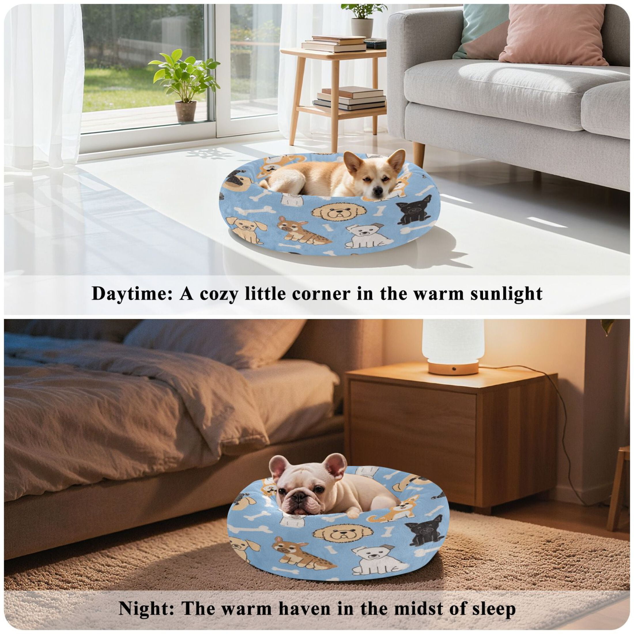 Iauyy Pet Couch Donut Cat Bed for Indoor Cats/Small Dogs Washable & Machine with Non-slip Bottom Calming Cat Furniture, Bone (M)