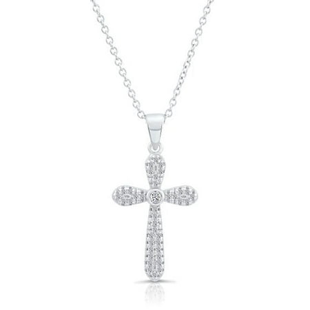 Sterling Silver Cubic Zirconia CZ Cross Pendant Necklace, 18''