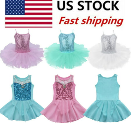 US Stock! Girl Kids Ballet Tutu Dress Gymnastics Leotard Ballerina Dance Costume - #1 Turquoise - 6-7