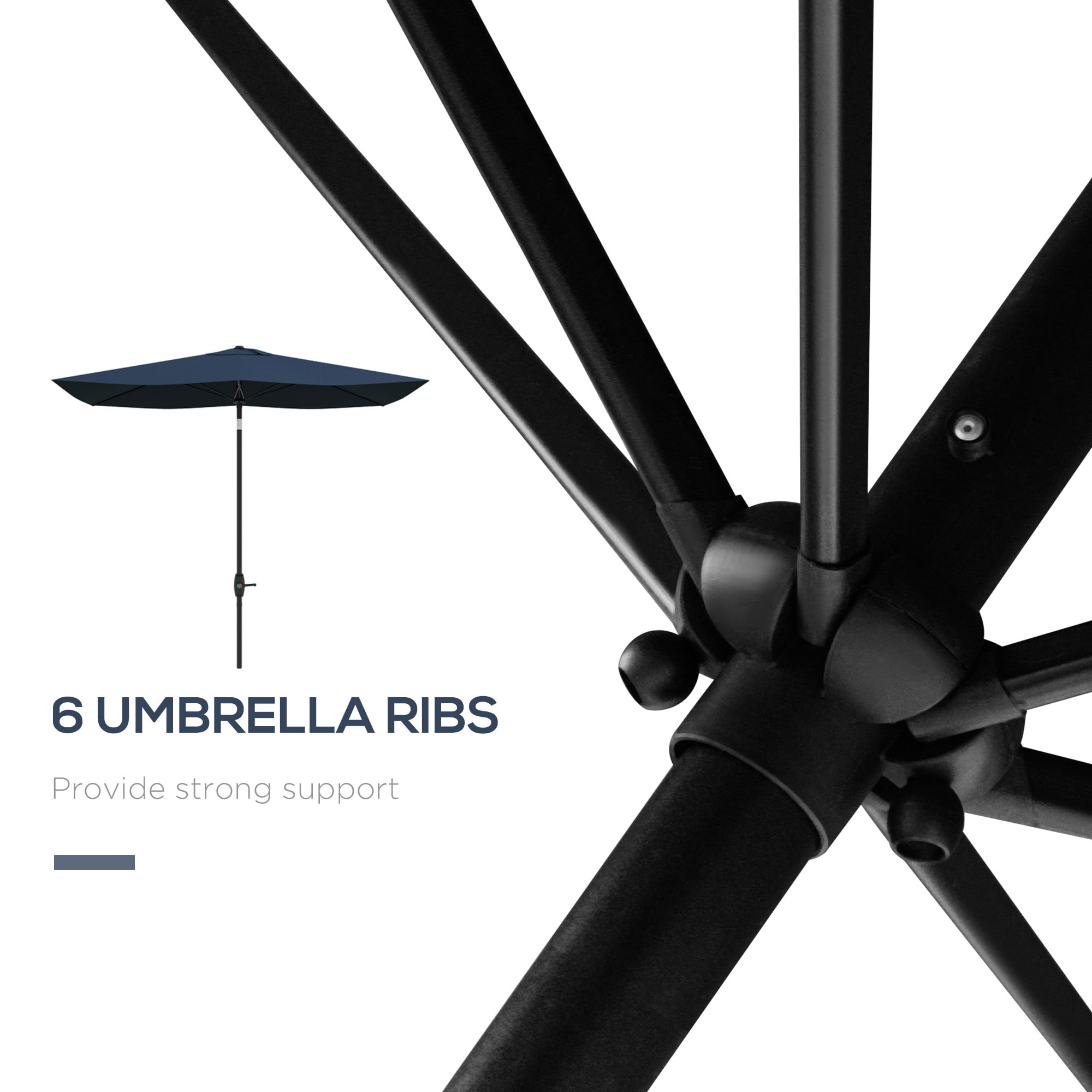 Outsunny 96.25 Inches Blue Solid Print Rectangle Market Patio Umbrella, Water-Resistant