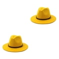 thumbnail image 3 of Minnieouse Sombrero con hebilla de cinturón, vestido grande de Otoño Invierno, gorros elegantes de ala ancha, lana cálida para niños, boda al Amarillo 58cm 2Conjunto, 3 of 6