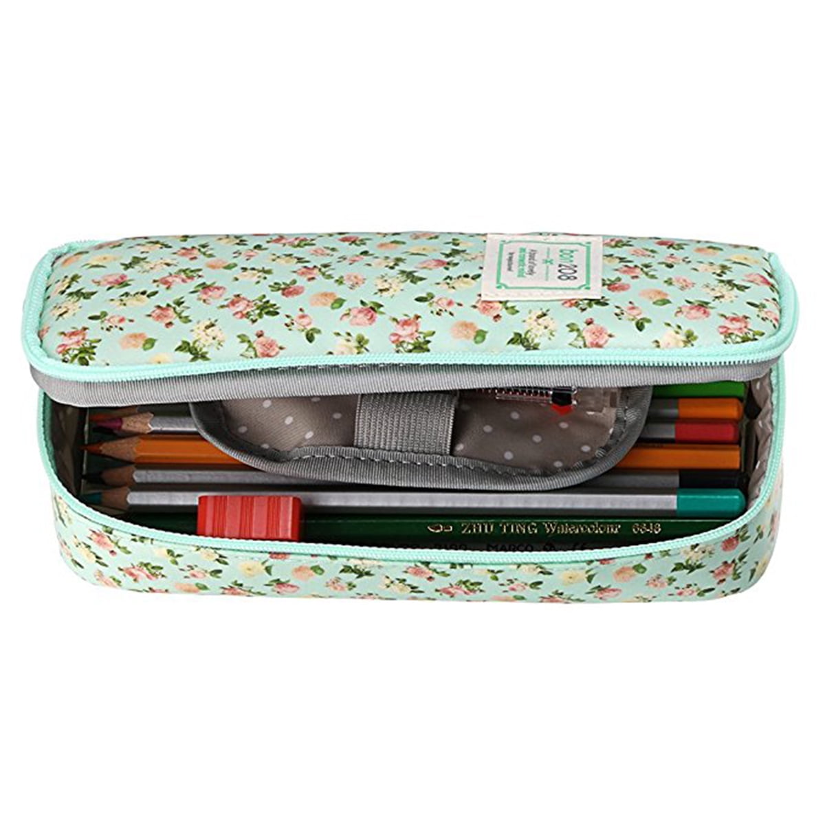 Empire Floral Pencil Case with Compartments -High Capacity Double Layers Pencil Pouch Stationery Organizer Multifunction Cosmetic Makeup Bag, Holder