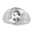 thumbnail image 1 of RYLOS Sterling Silver Ring 8X6MM Oval Gemstone & Diamond Unisex Rings Aquamarine March Birthstone Ring Size 9, 1 of 7