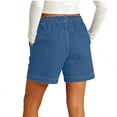 thumbnail image 6 of HomeGardon Jeans Short for Women Solid Color Plus Size Drawstring Elastic Denim-like Double Pocket Shorts Fitness and Casual Leggings Cropped Shorts, 6 of 9