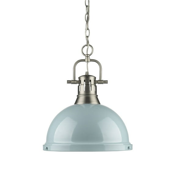 Yep by Golden Lighting Duncan 1-light 14in Chain Hung Pendant in Pewter and Seafoam shade
