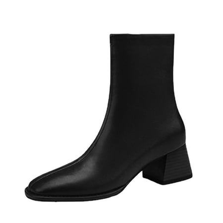 

XINSHIDE Women Ankle Boots 2022 Autumn Winter Women Ankle Boots Thick Heel Middle Heel Solid Side Zipper Comfort Fashion Shoes