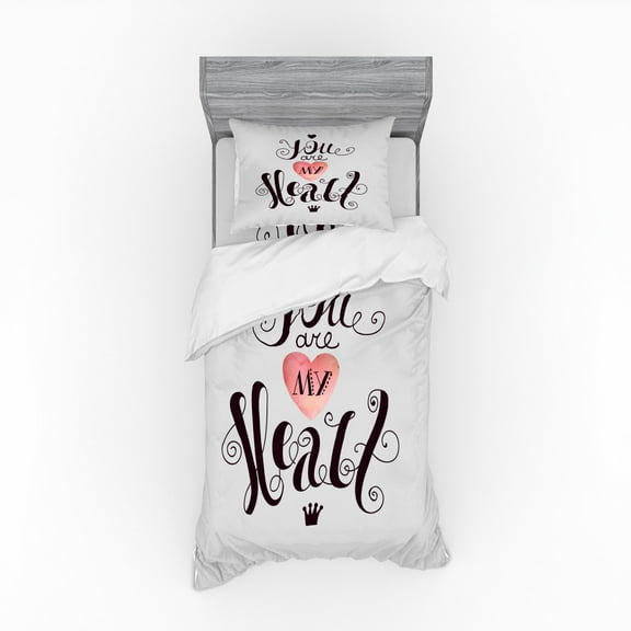 Ambesonne Saying Bedding Set 3 Pcs, You are My Heart Phrase, Twin, Seal Brown Coconut