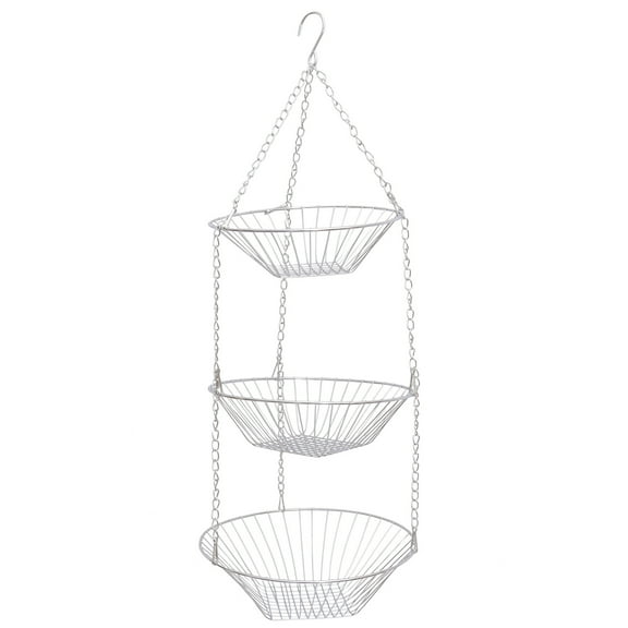Myenne Hanging Fruit Basket 3 Tier Fruit Vegetable Stainless Steel Rack Basket with Hook Hanger Kitchen Storage Metal Basket Stand for Home Shop
