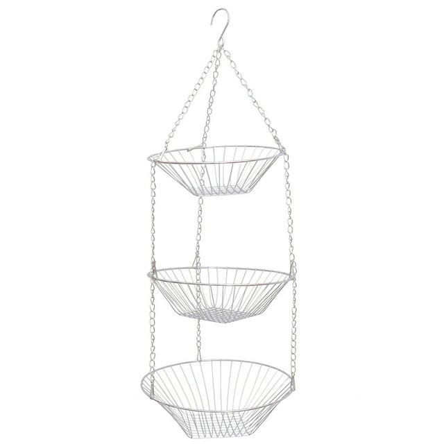 EeaseMX Cesta colgante de alambre de 3 niveles, cesta de acero inoxidable, frutero, soporte de exhibición para verduras