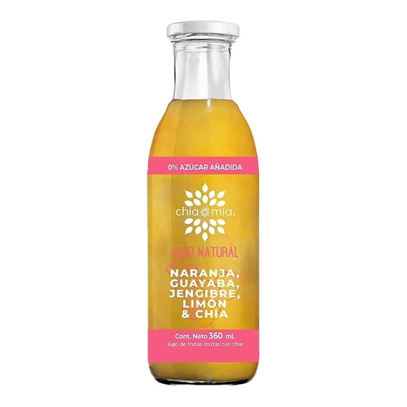 Jugo natural con chía, naranja, guayaba, jengibre, limón Chía Mía 360 ml