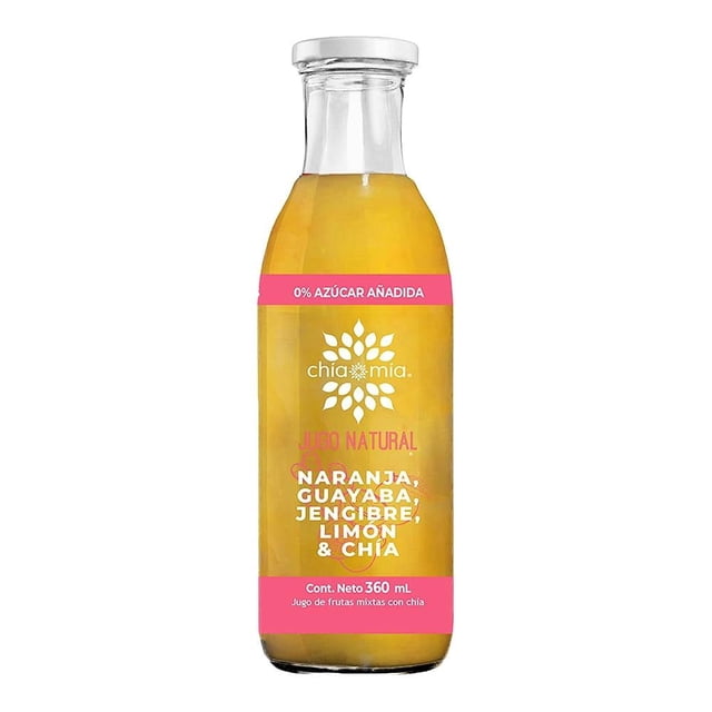 Jugo natural con chía, naranja, guayaba, jengibre, limón Chía Mía 360 ml