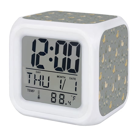 Cute Duck Daisy Digital Alarm Clock for Bedrooms, Smart LED Alarm Clock with 7 Color Changing Night Light, Summer Spring Floral Blue Silent Wake Up Clocks for Sleep Study Cooking 3.2x3.2